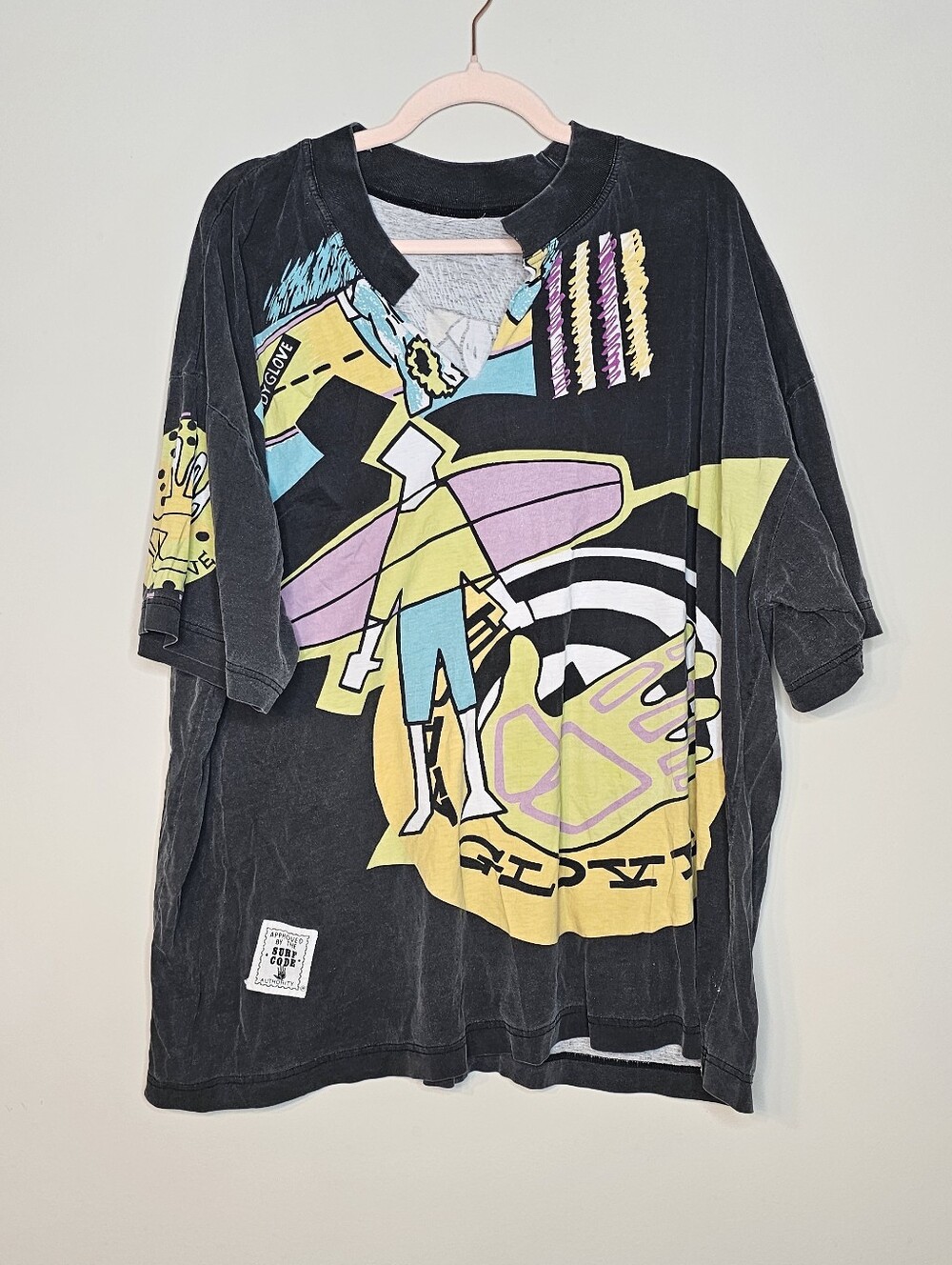 Vintage Body Glove Tee T-Shirt XL Surfboard Black Abstract Skater Surf Wear 80s